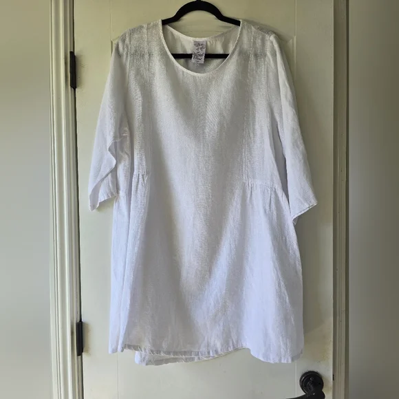 Match Point Linen Mini Dress Tunic Cover-Up USA Made Coastal Minimalist L - Picture 3 of 12